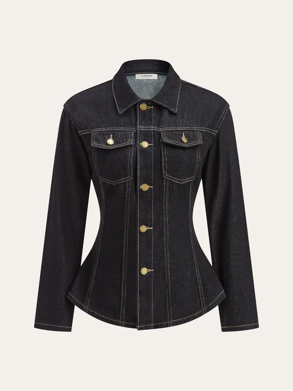 Metal Button Denim Fitted Jacket sold by COMMENSE