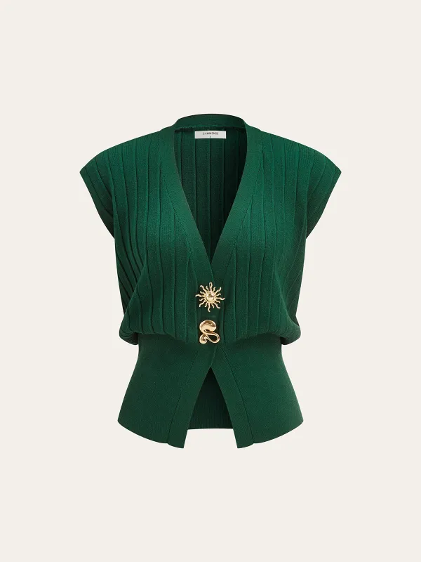 Metal Detail Cap Sleeve Ribbed Knit Vest sold by COMMENSE