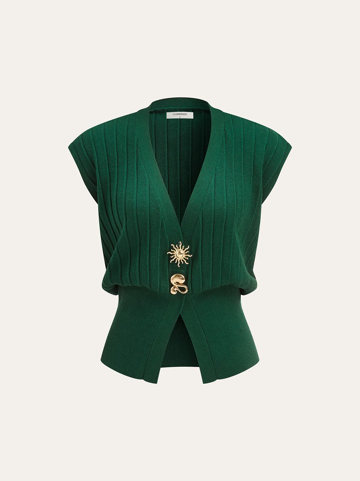 Metal Detail Cap Sleeve Ribbed Knit Vest sold by COMMENSE