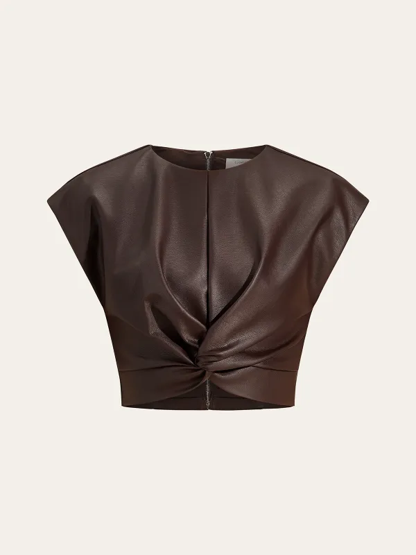Faux Leather Knotted Top sold by COMMENSE