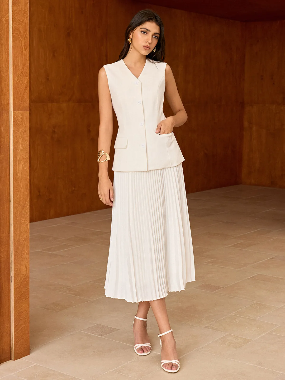 Elasticated Waist Pleated Midi Skirt sold by COMMENSE product image thumbnail 4