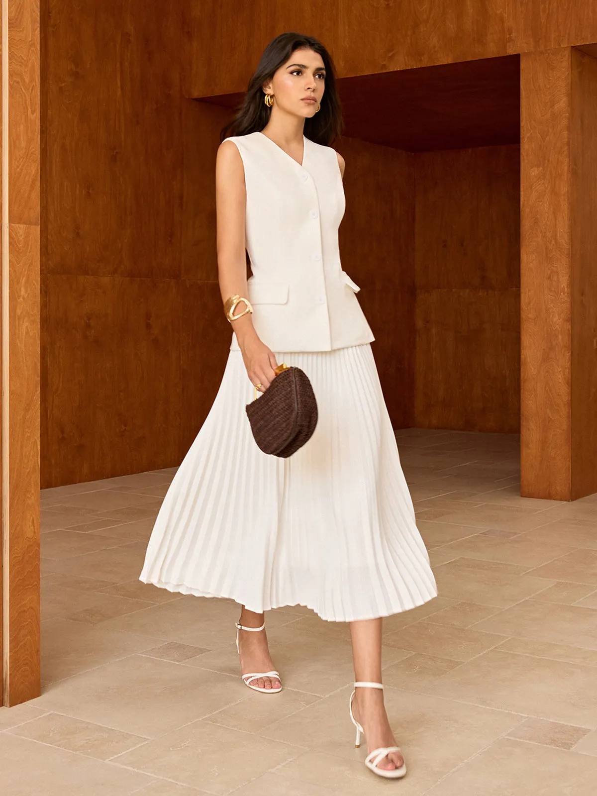 Elasticated Waist Pleated Midi Skirt sold by COMMENSE product image thumbnail 3