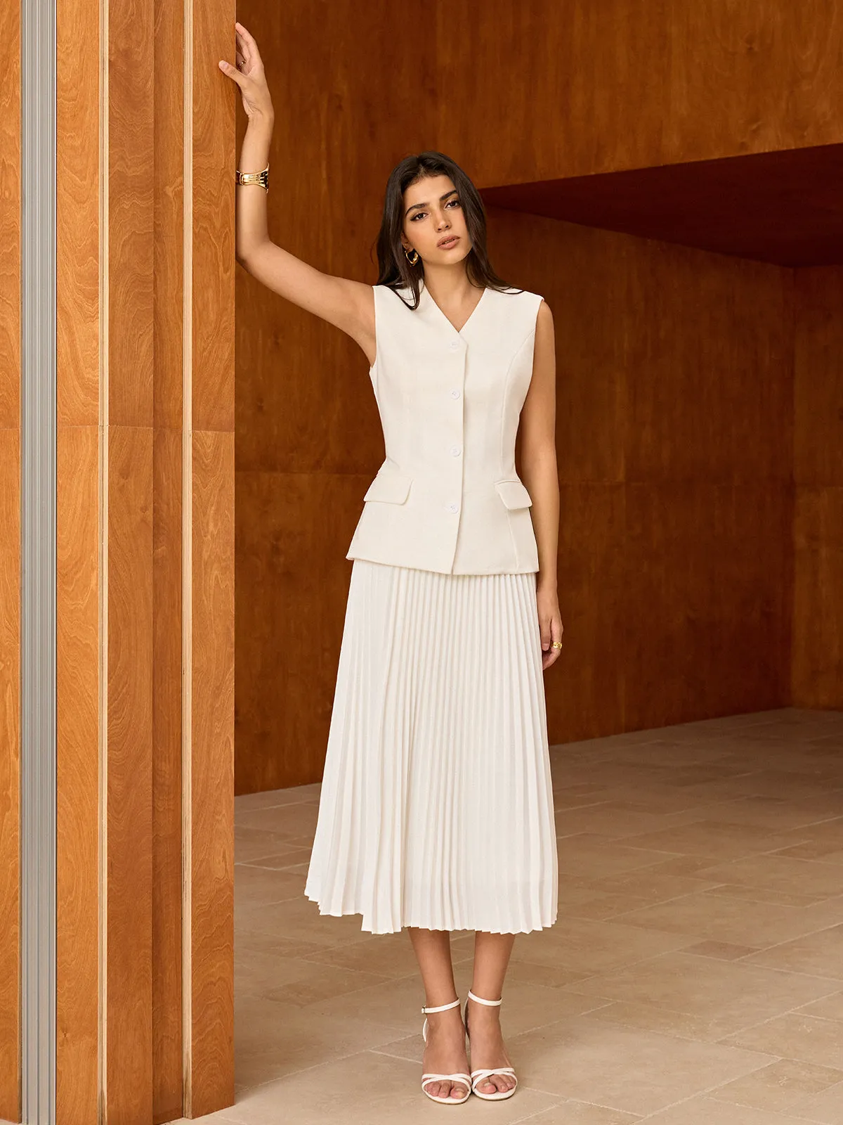 Elasticated Waist Pleated Midi Skirt sold by COMMENSE product image thumbnail 5