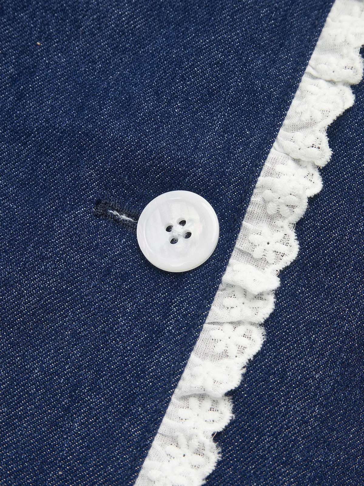 Denim Lace Trim Lapel Mini Dress sold by COMMENSE product image thumbnail 4