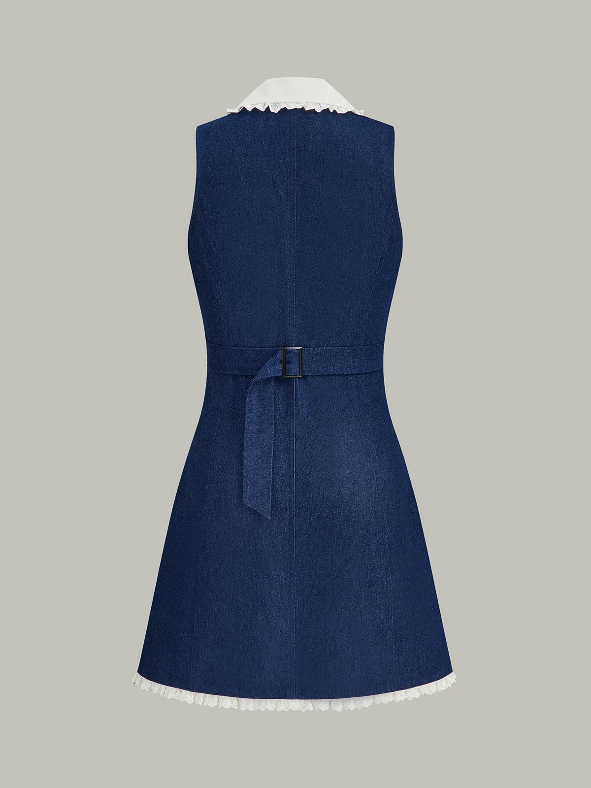 Denim Lace Trim Lapel Mini Dress sold by COMMENSE product image thumbnail 3