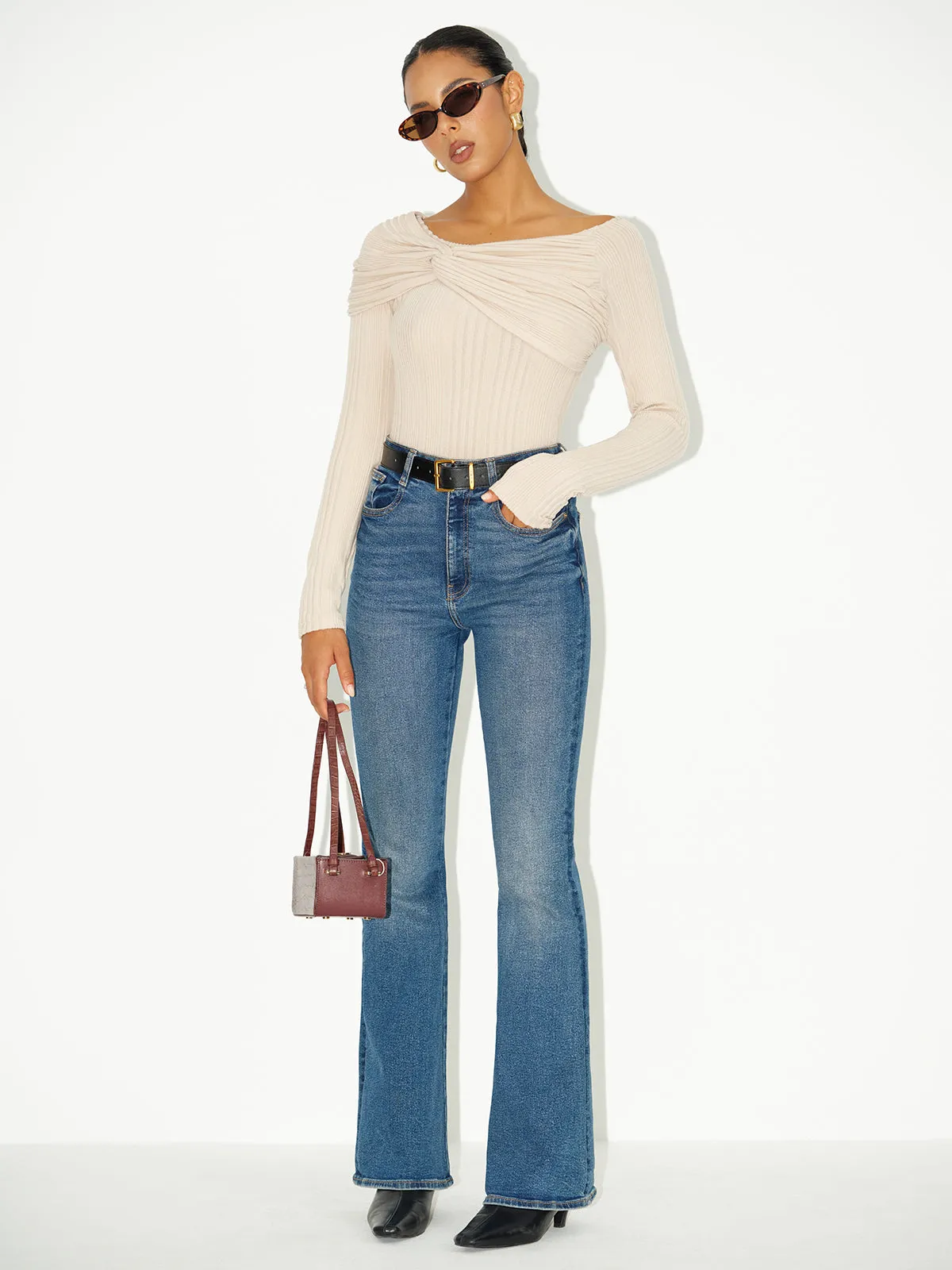 Asymmetric Twist-Front Ribbed Knit Top sold by COMMENSE product image thumbnail 2