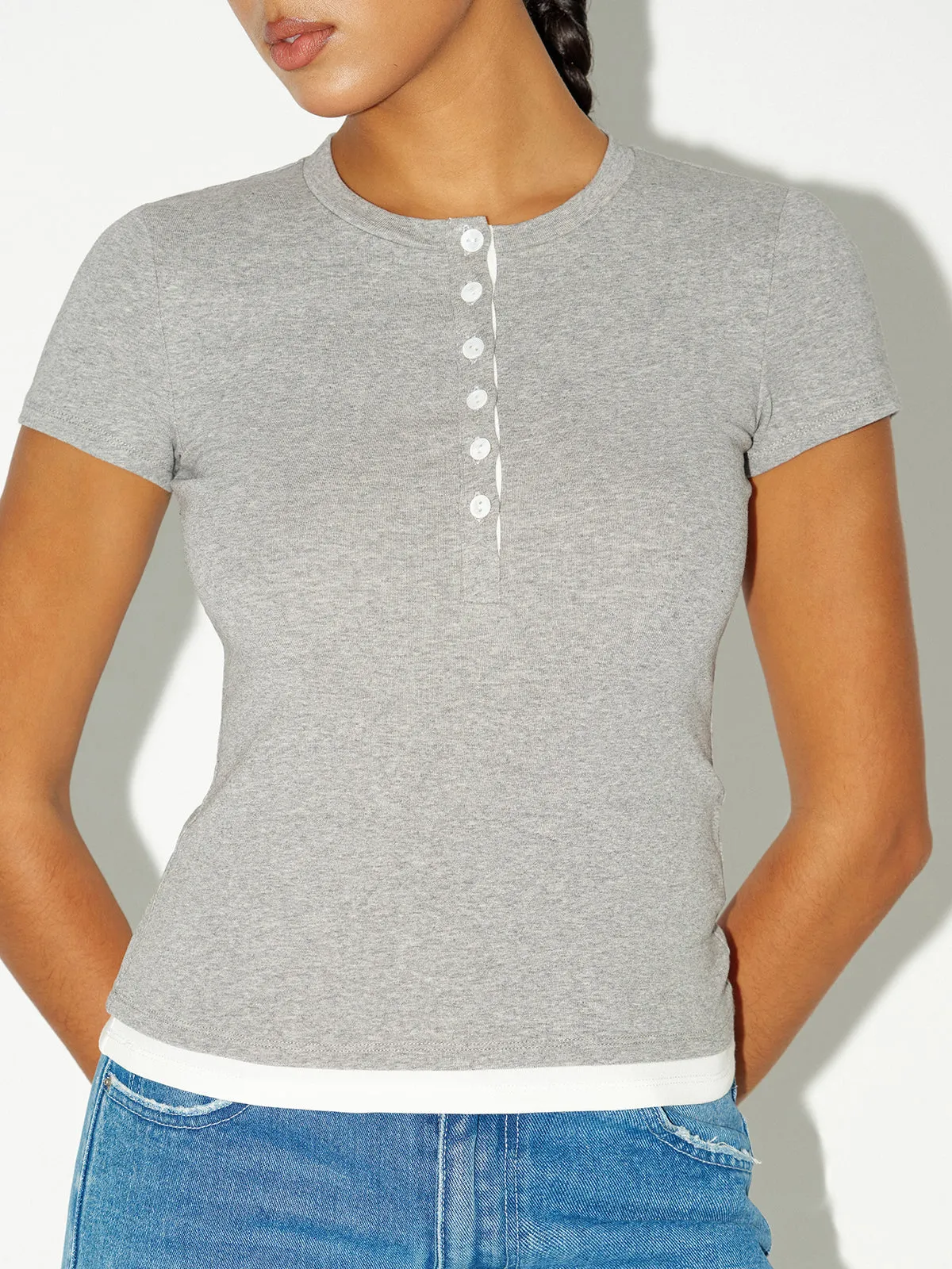 2 in 1 Layered Hem Short Sleeved T-Shirt sold by COMMENSE product image thumbnail 2