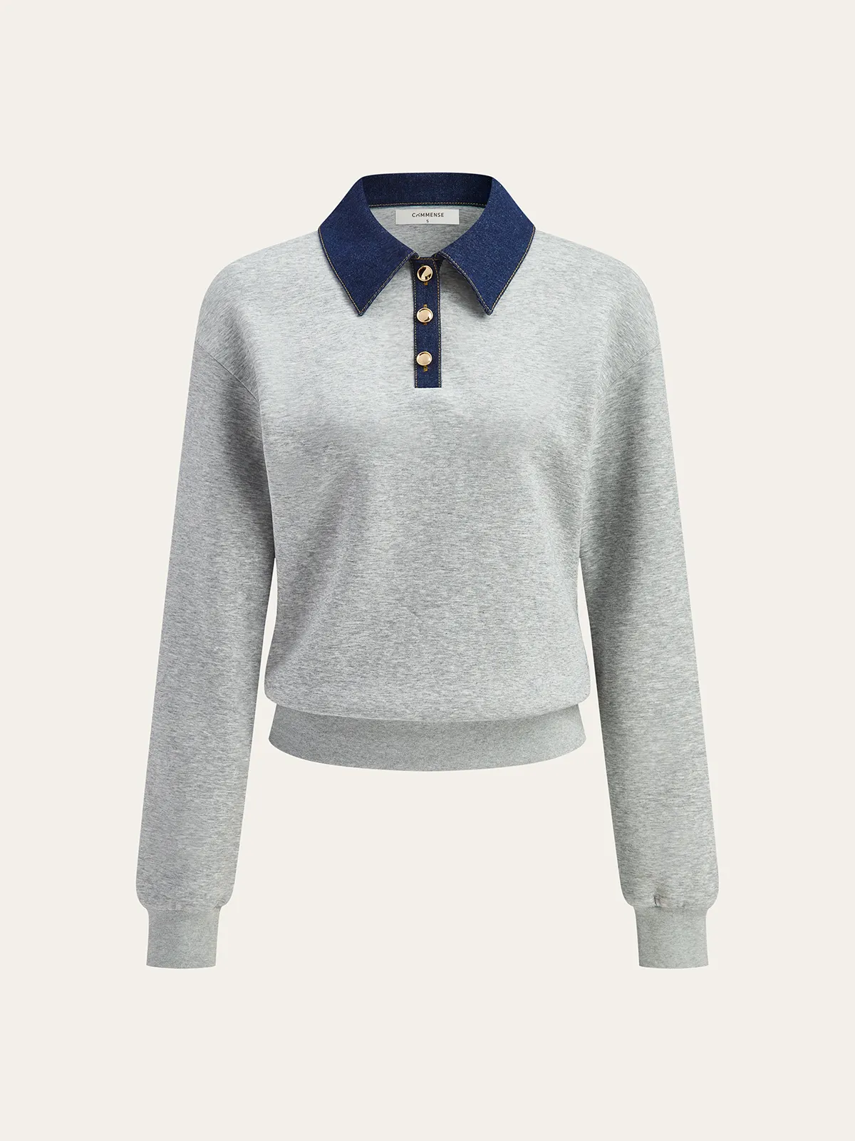 Denim Collar Metal Button Polo Sweatshirt sold by COMMENSE product image thumbnail 2