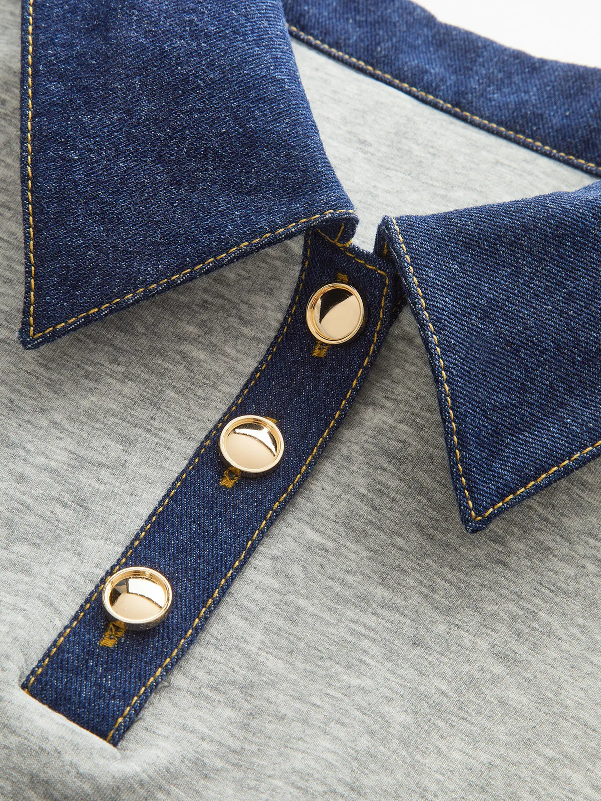 Denim Collar Metal Button Polo Sweatshirt sold by COMMENSE product image thumbnail 4