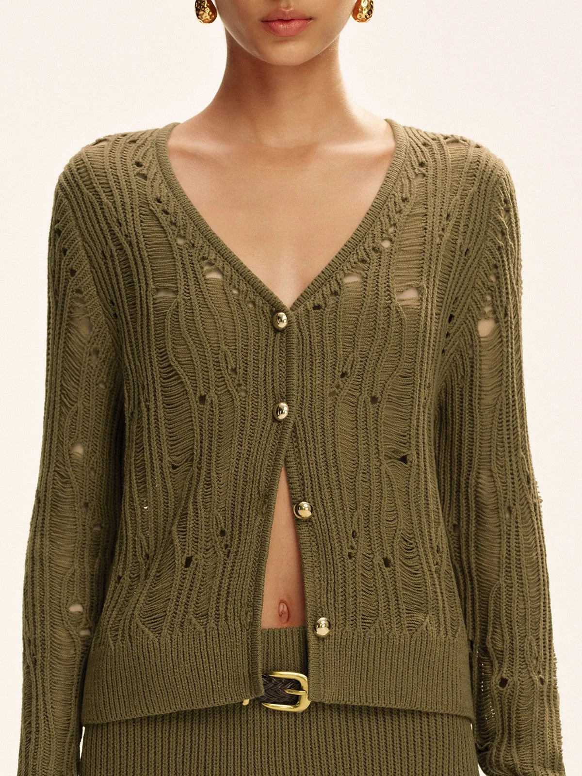 Metal Button Openwork Knit Skirt Set sold by COMMENSE product image thumbnail 5