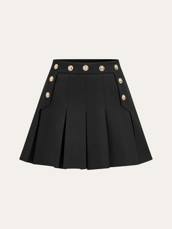 Pleated Mini Skirt with Decor Button sold by COMMENSE