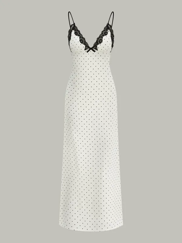 Lace Trim Polka Dot Cami Midi Dress sold by COMMENSE