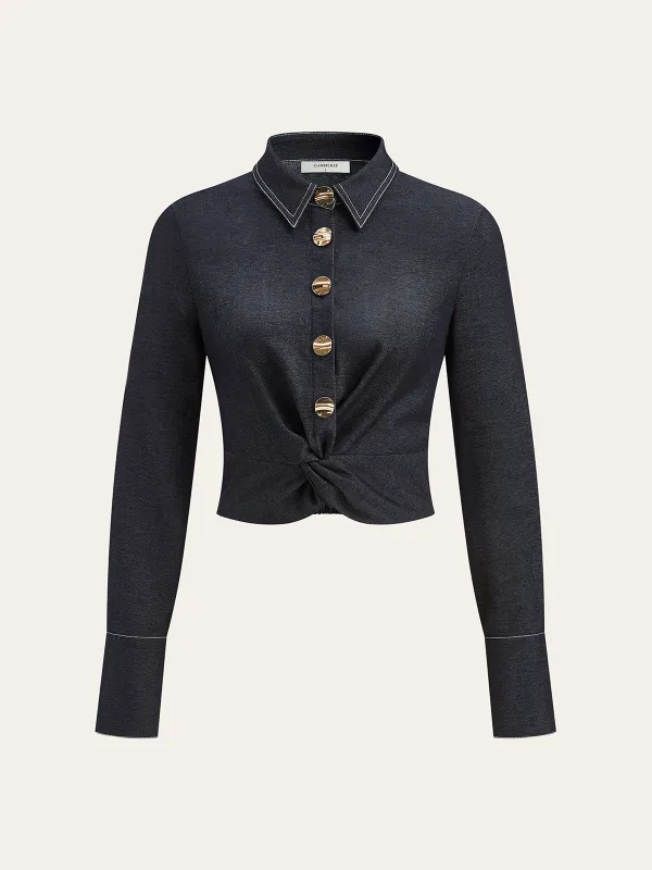 Metal Button Twist Shirt sold by COMMENSE