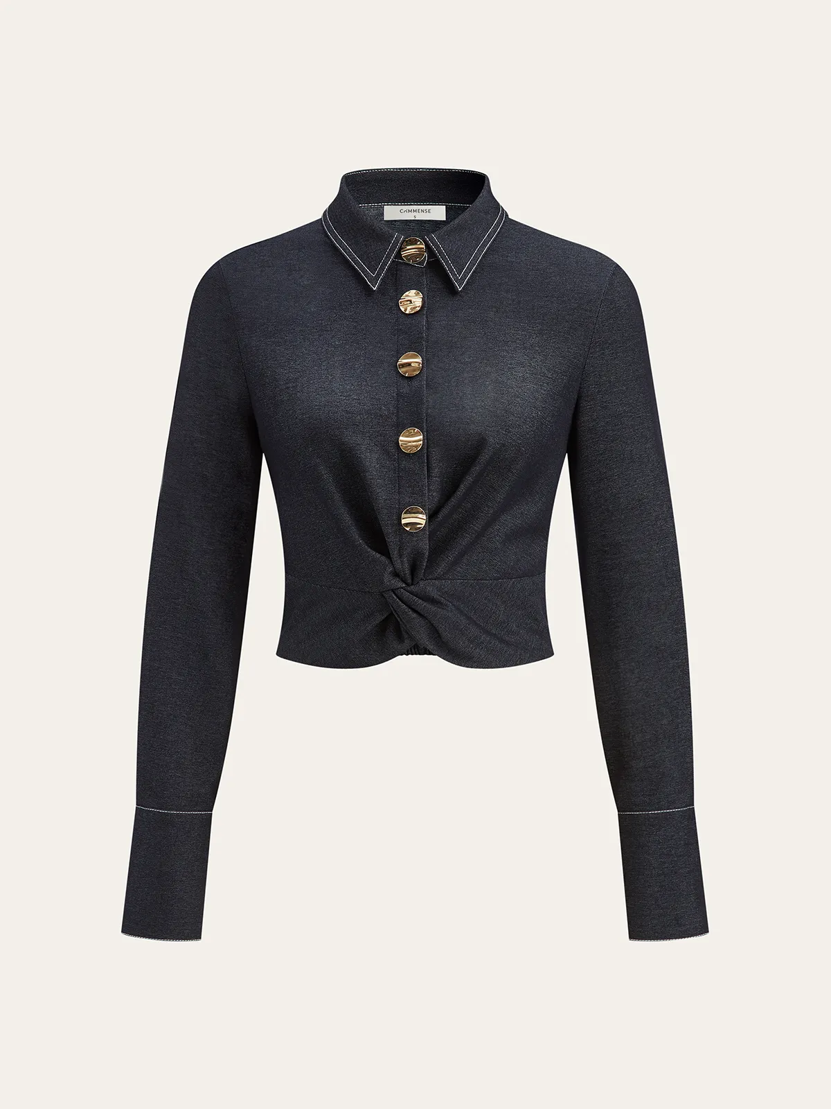 Metal Button Twist Shirt sold by COMMENSE