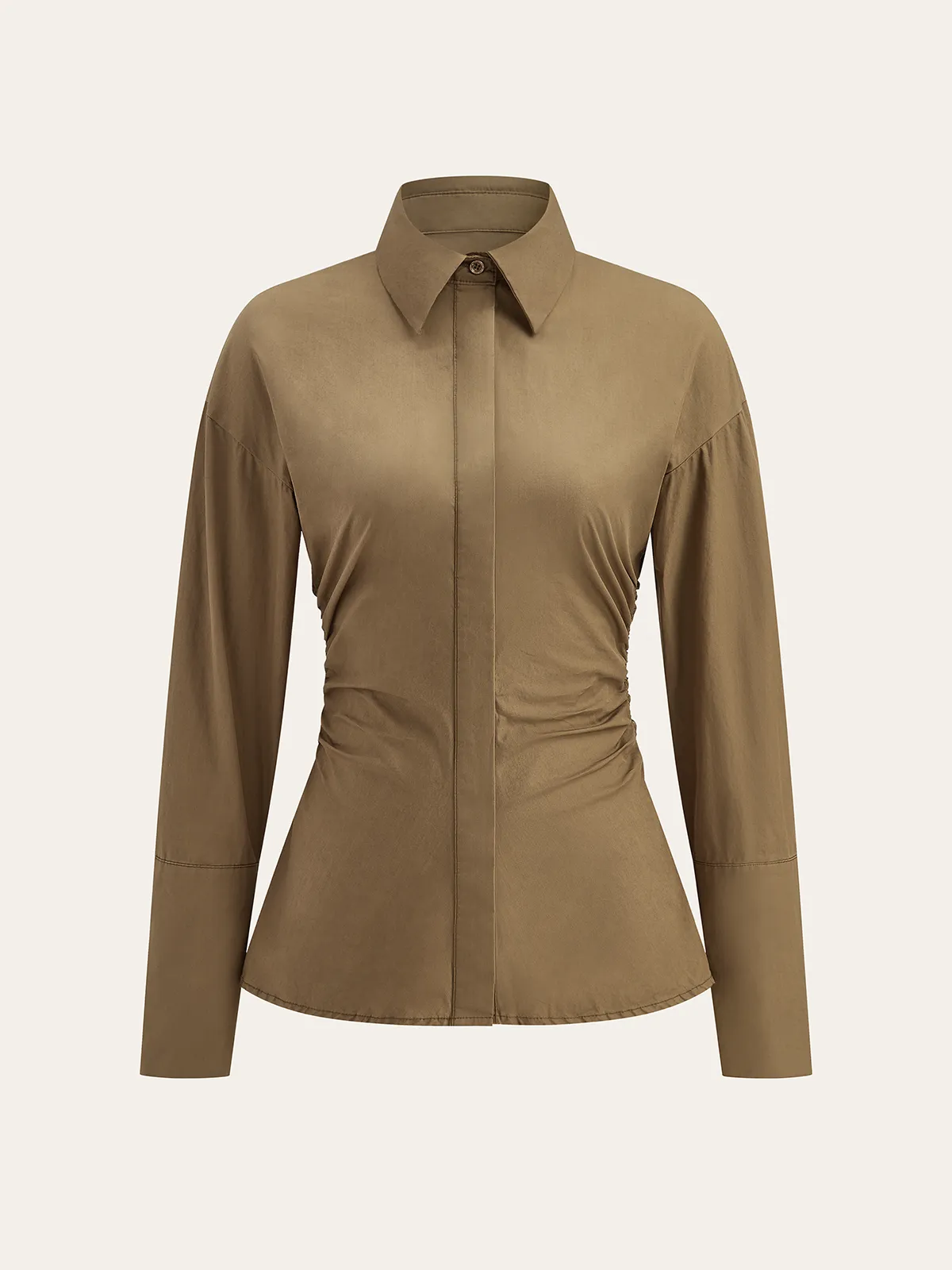 Cotton Blend Ruched Long Sleeve Shirt sold by COMMENSE product image thumbnail 4