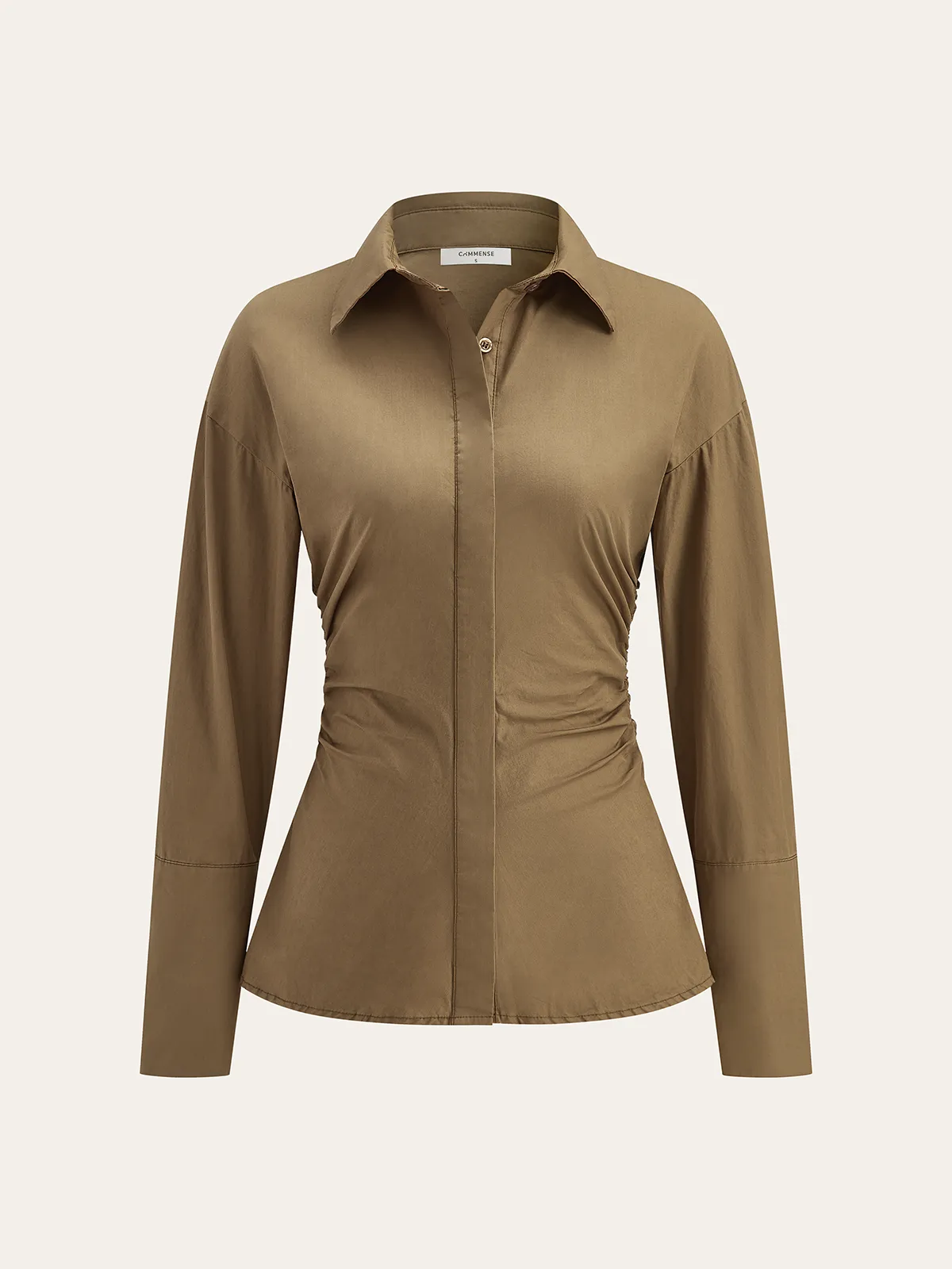 Cotton Blend Ruched Long Sleeve Shirt sold by COMMENSE product image thumbnail 3