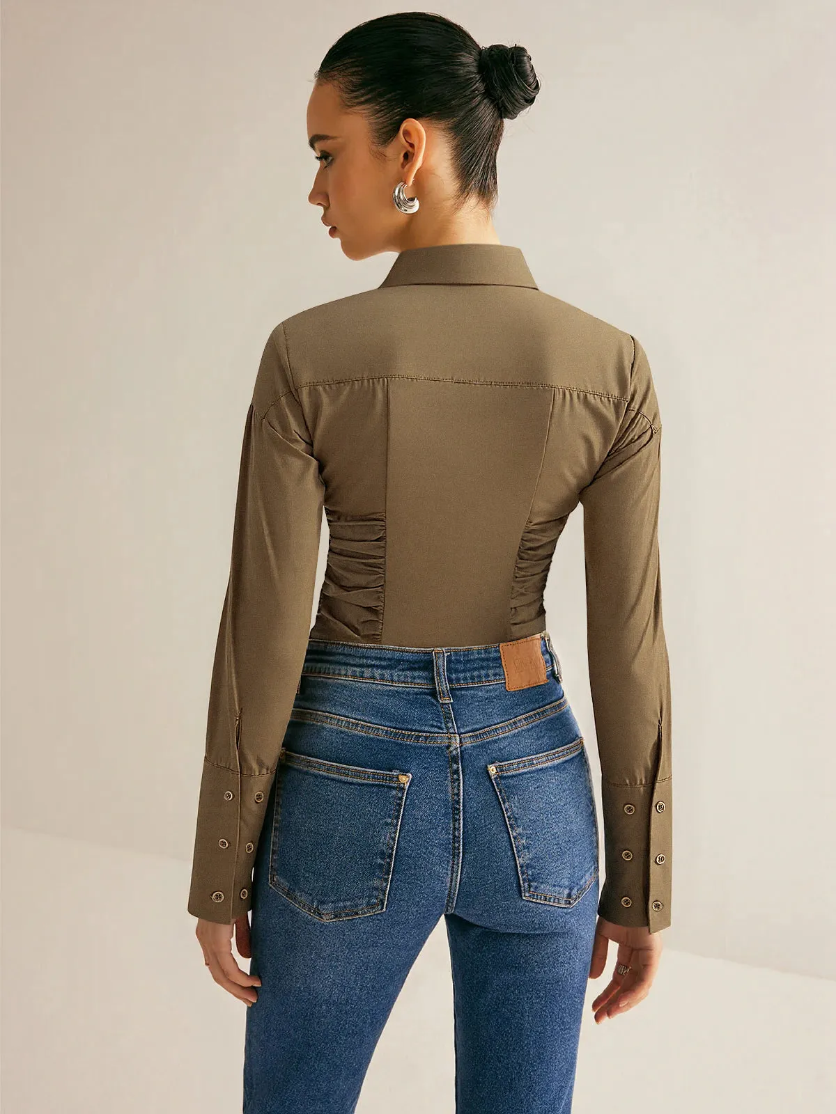 Cotton Blend Ruched Long Sleeve Shirt sold by COMMENSE product image thumbnail 2