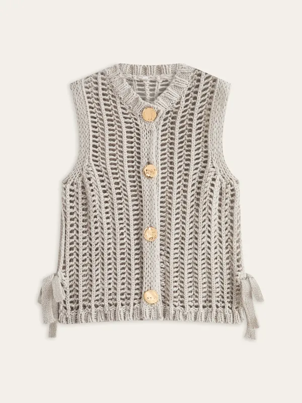 Metal Button Open-Knit Vest sold by COMMENSE