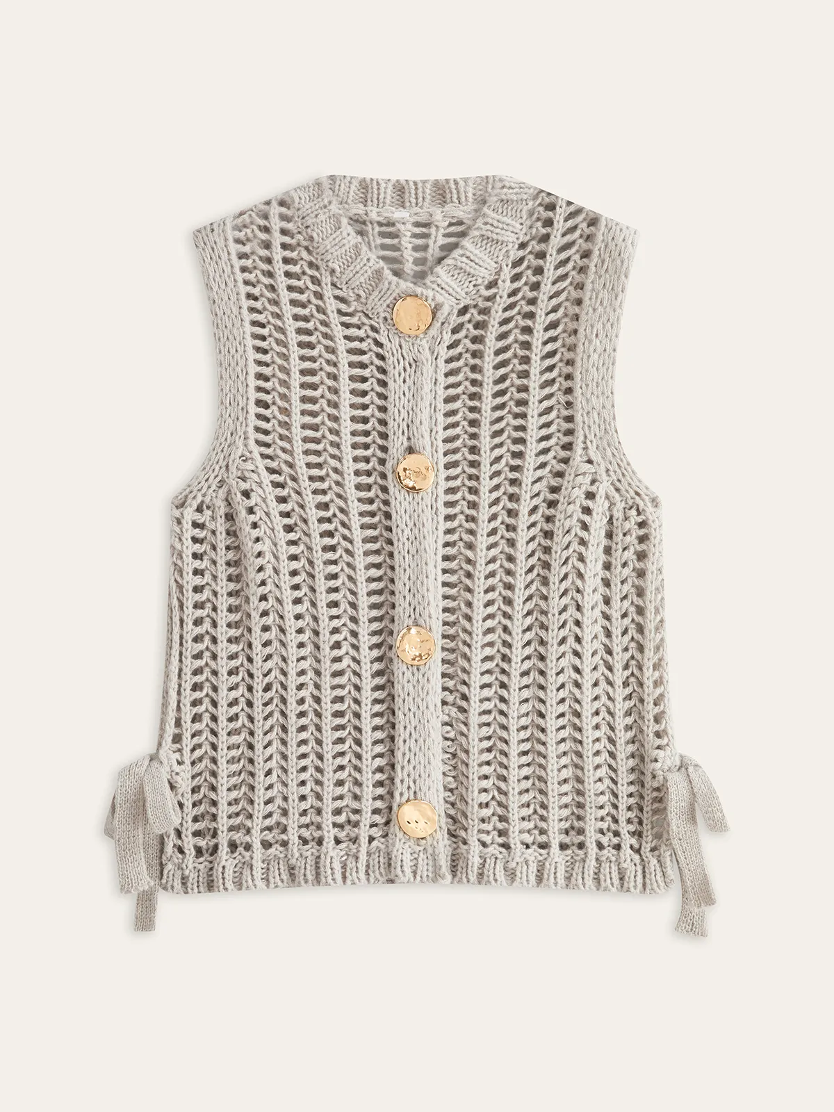 Metal Button Open-Knit Vest sold by COMMENSE