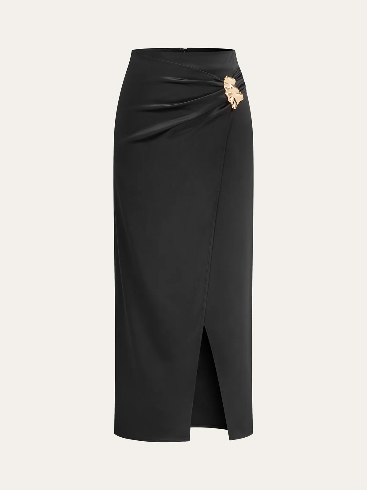 Metal Buckle Satin Slit Midi Skirt sold by COMMENSE