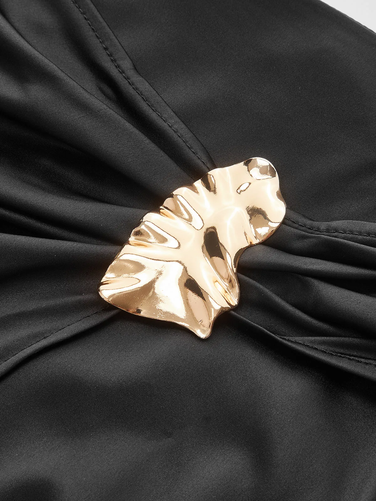 Metal Buckle Satin Slit Midi Skirt sold by COMMENSE product image thumbnail 3