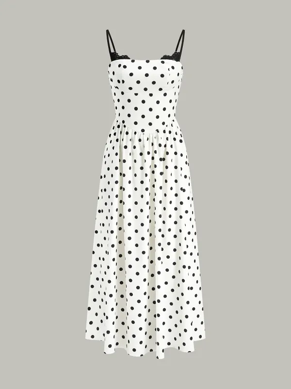 Lace Trim Polka Dot Cami Dress sold by COMMENSE