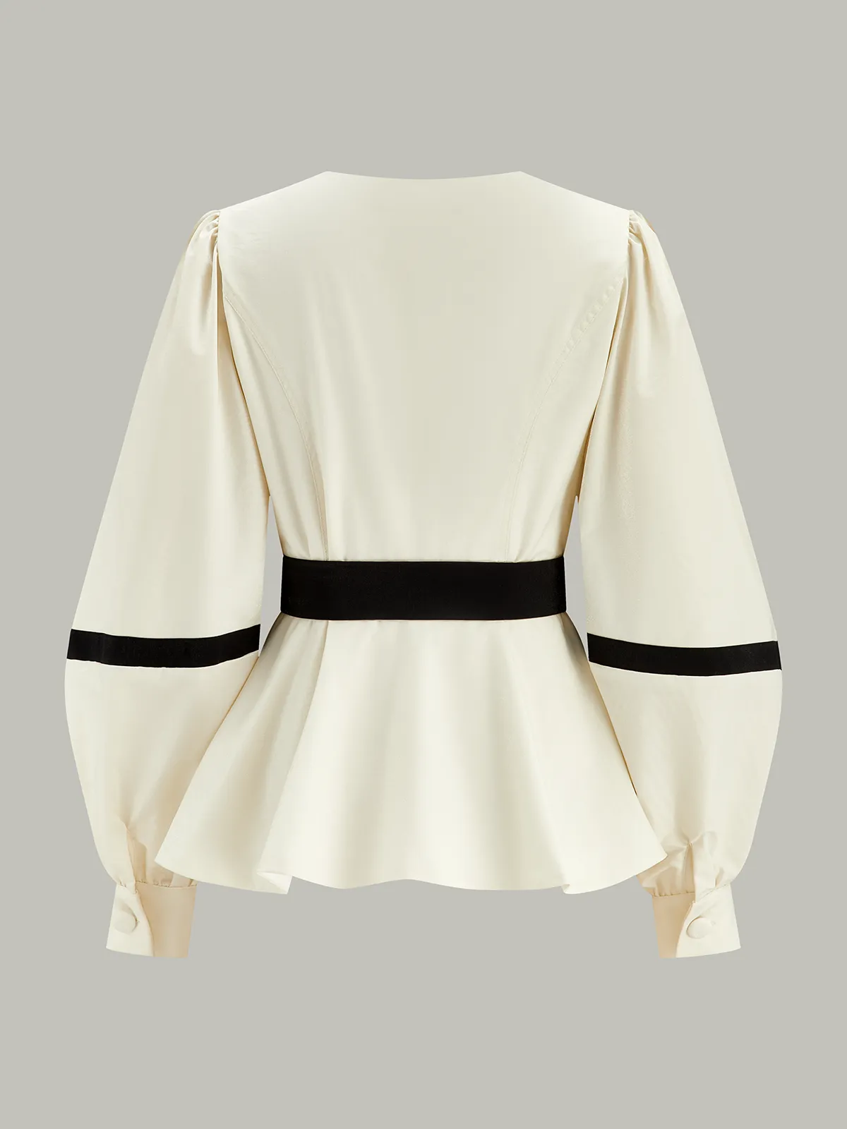 Contrast Belted Balloon Sleeve Shirt sold by COMMENSE product image thumbnail 3