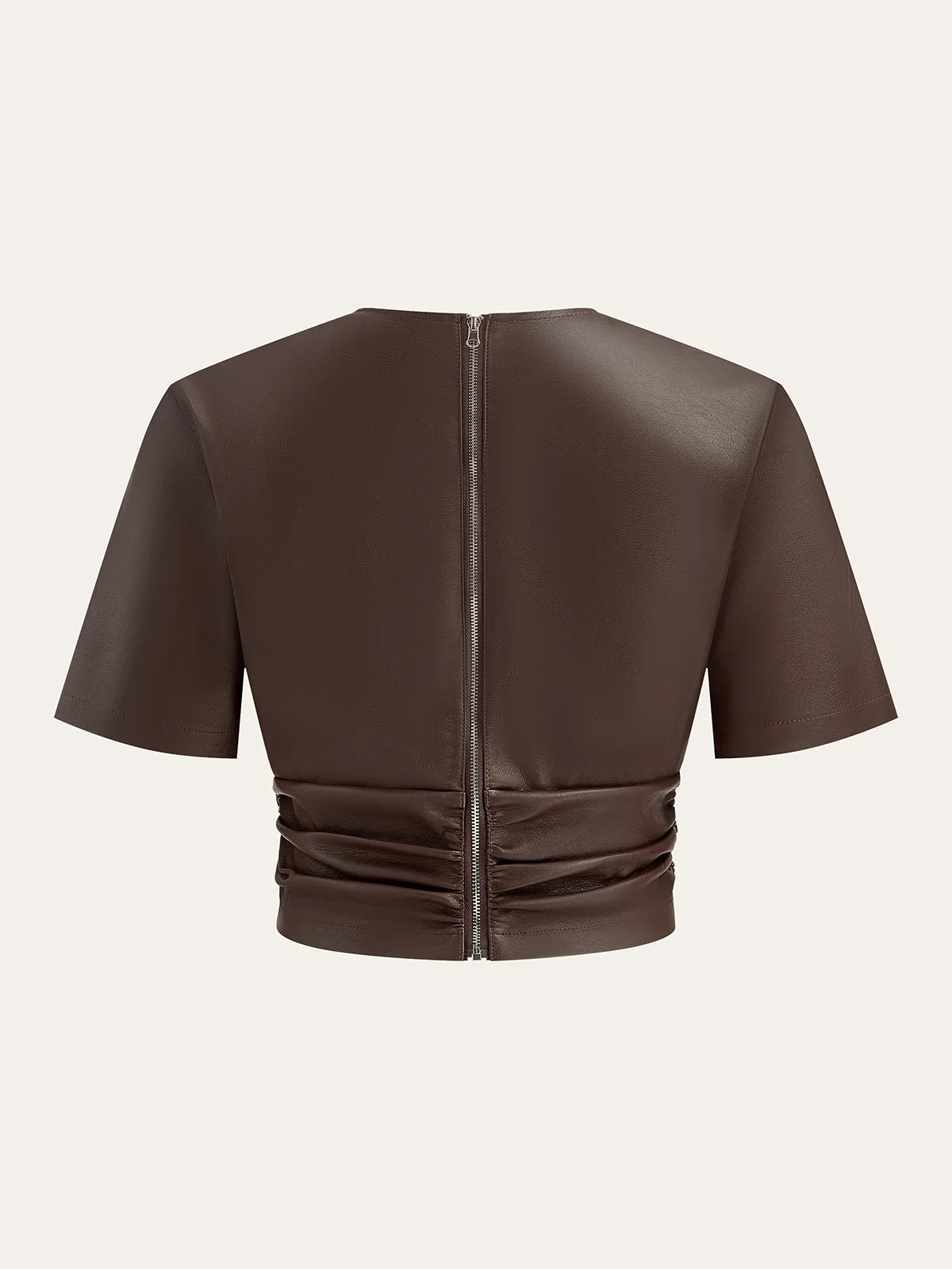 Back Zipper PU Leather Twist T-Shirt sold by COMMENSE product image thumbnail 2