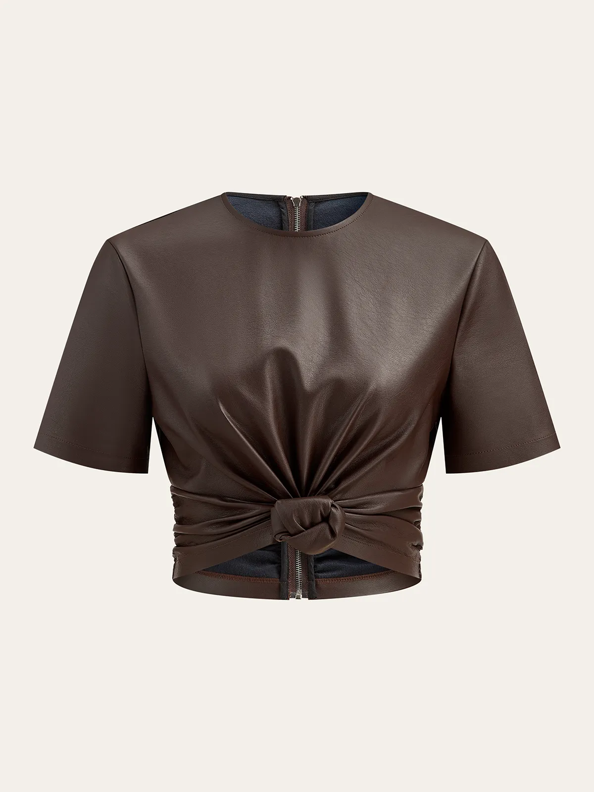 Back Zipper PU Leather Twist T-Shirt sold by COMMENSE