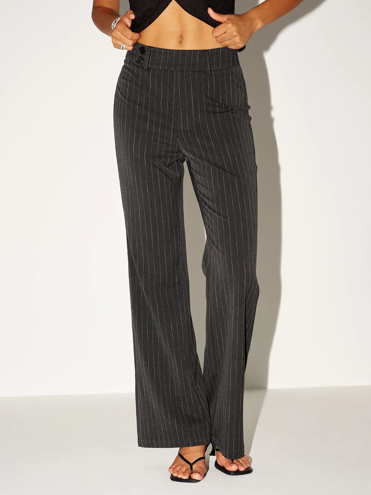 Pinstripe Low-Waist Pants sold by COMMENSE product image thumbnail 3