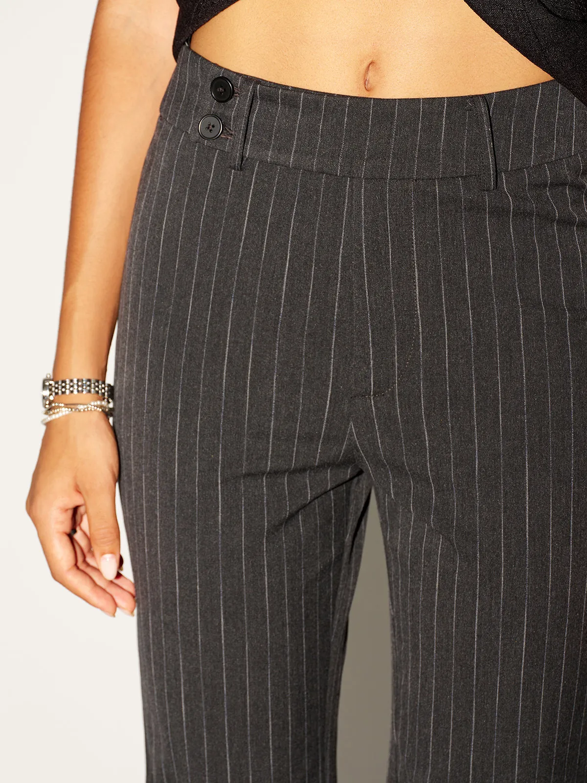 Pinstripe Low-Waist Pants sold by COMMENSE product image thumbnail 5