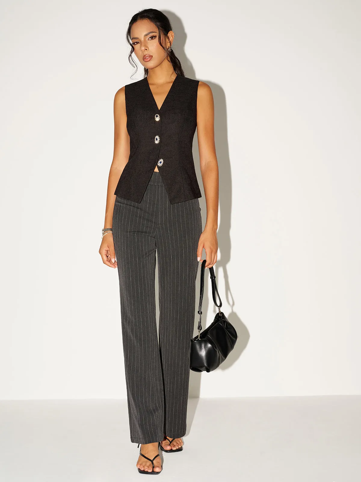 Pinstripe Low-Waist Pants sold by COMMENSE product image thumbnail 2