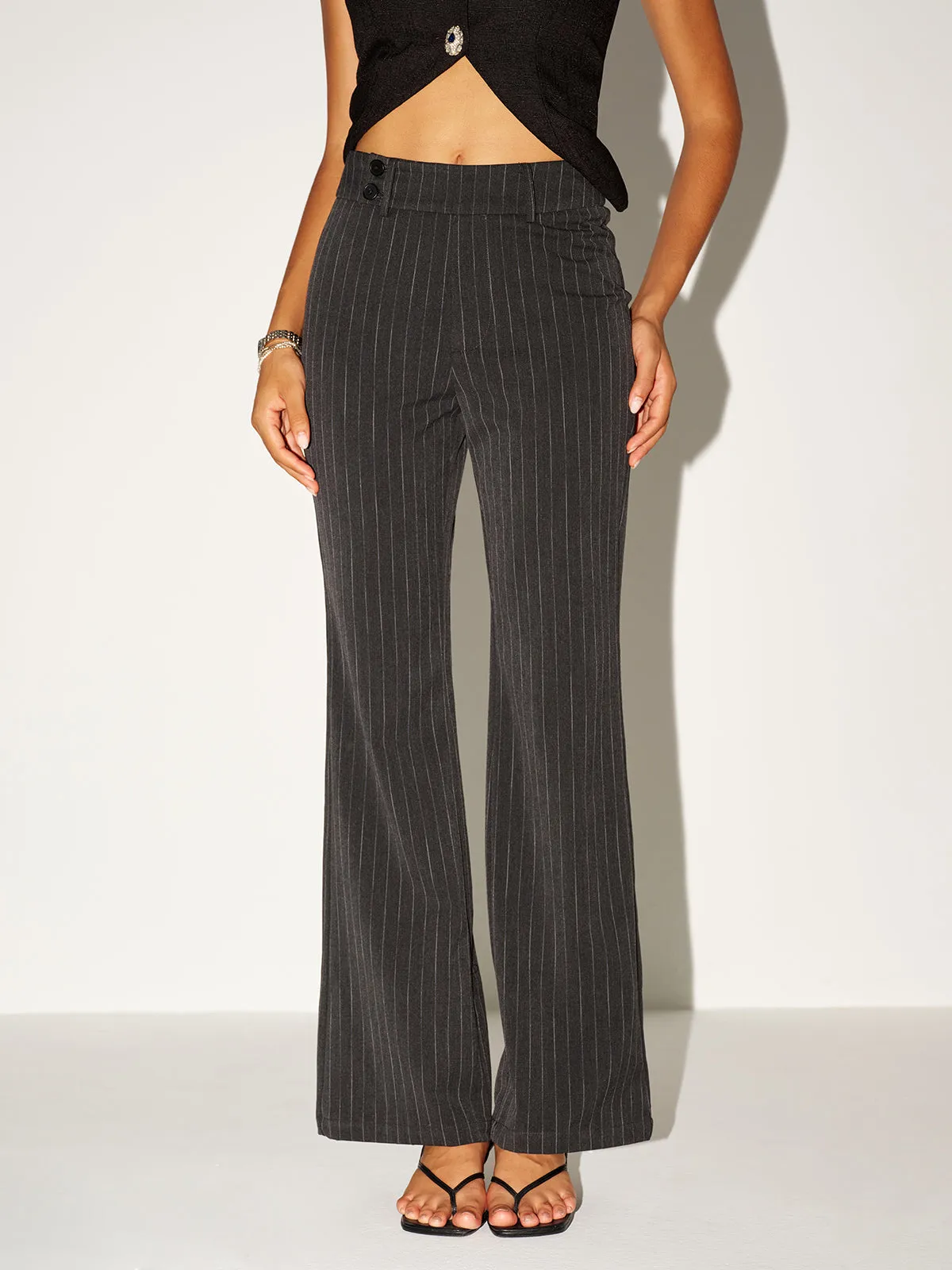 Pinstripe Low-Waist Pants sold by COMMENSE product image thumbnail 4