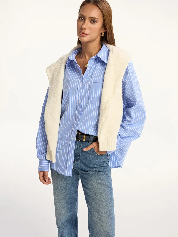 Striped Cotton-Blend Button-Down Shirt sold by COMMENSE