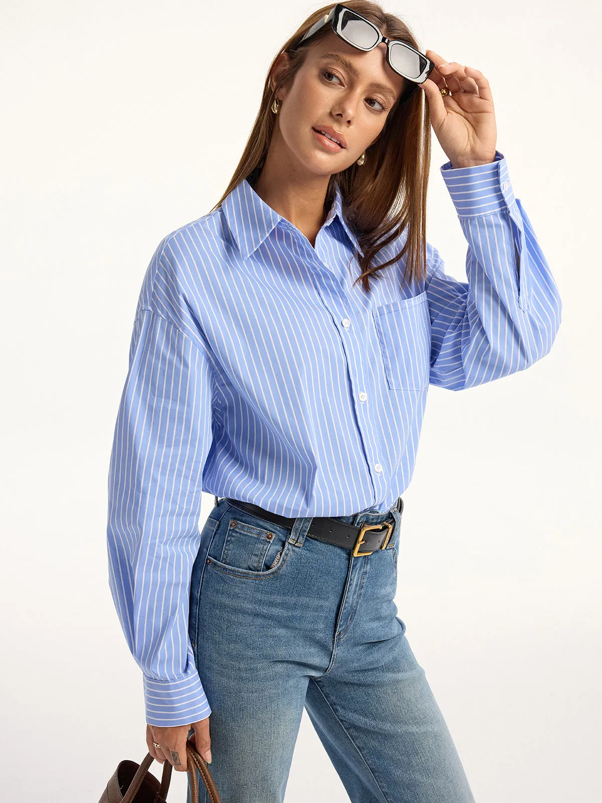 Striped Cotton-Blend Button-Down Shirt sold by COMMENSE product image thumbnail 4