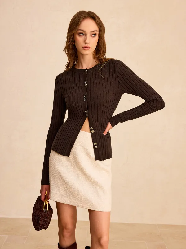 Ribbed Button-Front Knit Top sold by COMMENSE