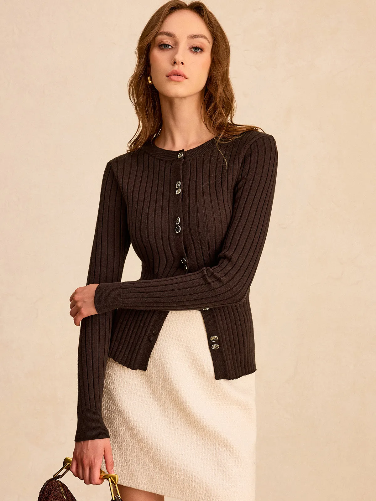 Ribbed Button-Front Knit Top sold by COMMENSE product image thumbnail 2