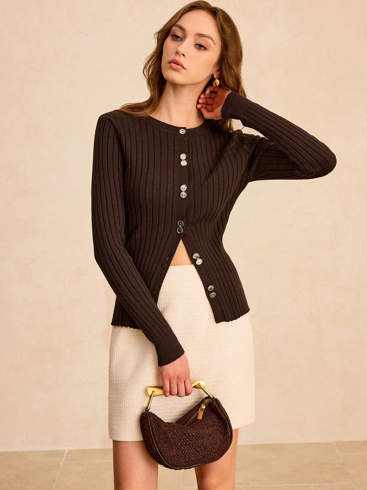 Ribbed Button-Front Knit Top sold by COMMENSE product image thumbnail 4
