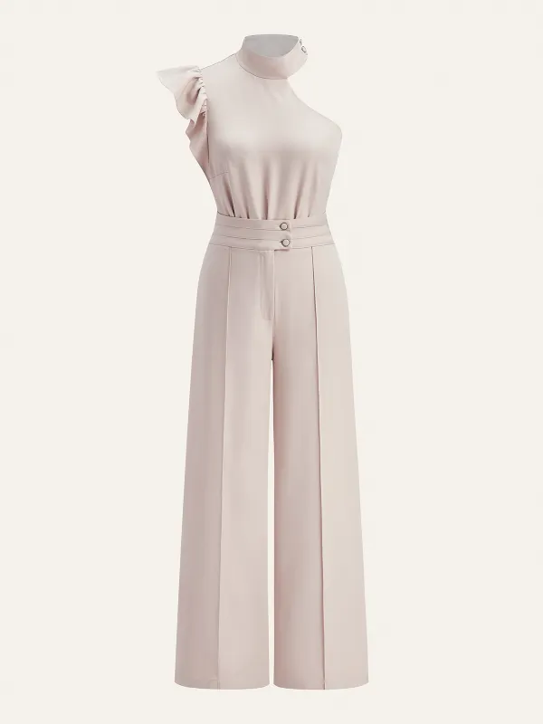 One-Shoulder Ruffled Top and Double-Button Pants Set sold by COMMENSE