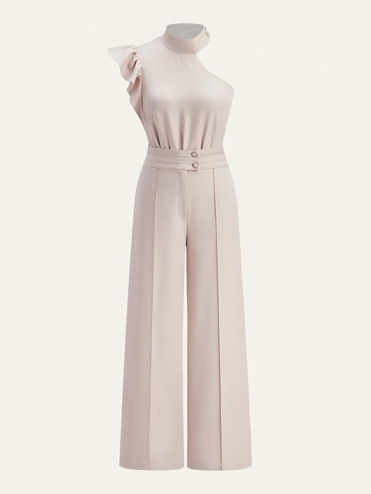 One-Shoulder Ruffled Top and Double-Button Pants Set sold by COMMENSE