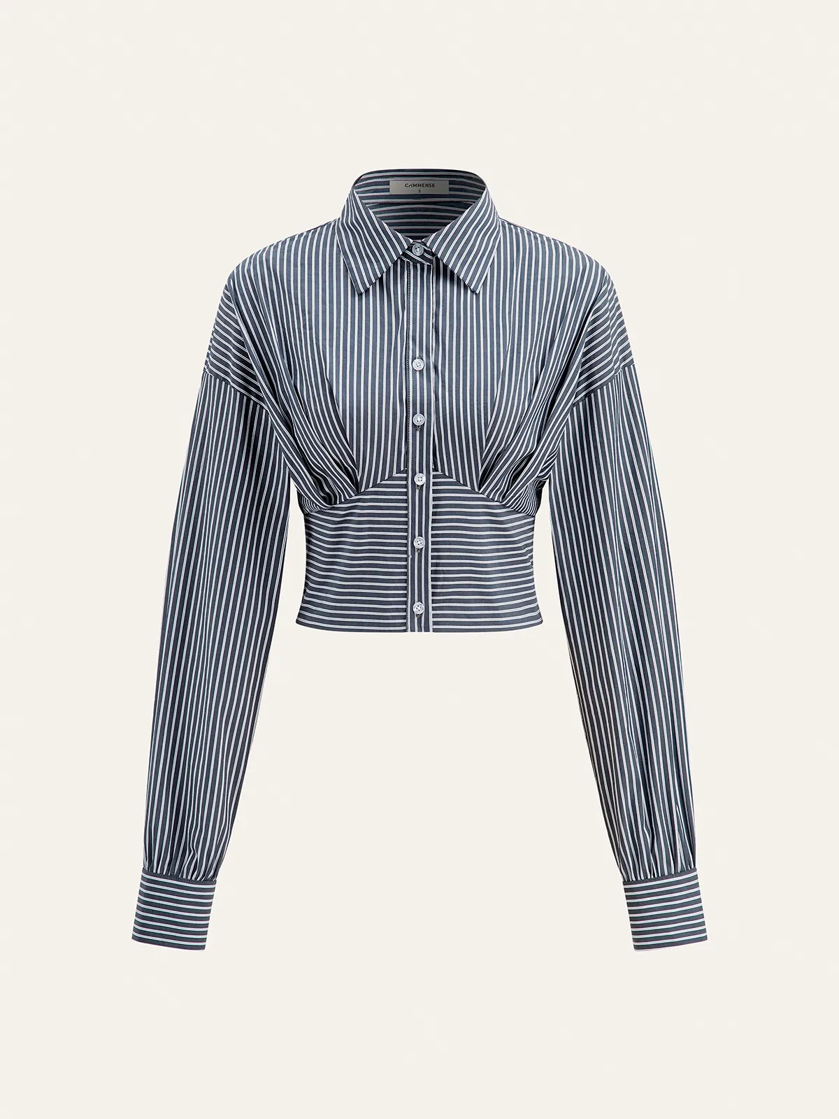 Striped Cinched Waist Cropped Shirt sold by COMMENSE product image thumbnail 2