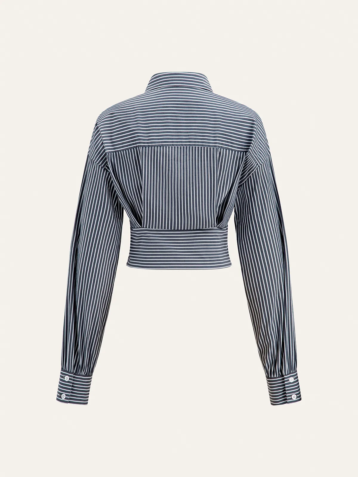 Striped Cinched Waist Cropped Shirt sold by COMMENSE product image thumbnail 3