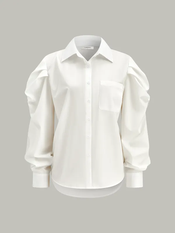 Puff-Sleeve Button-Down Shirt sold by COMMENSE