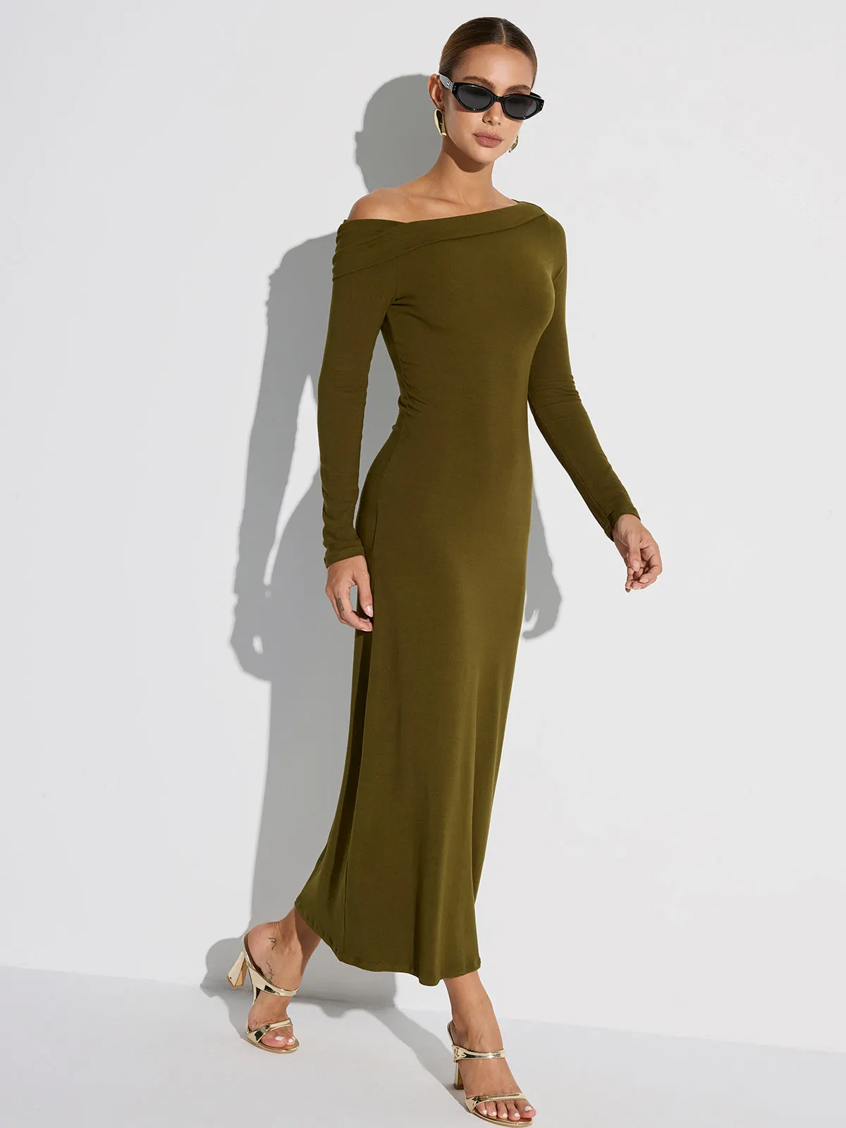 Off-Shoulder Long Sleeve Maxi Dress sold by COMMENSE product image thumbnail 5