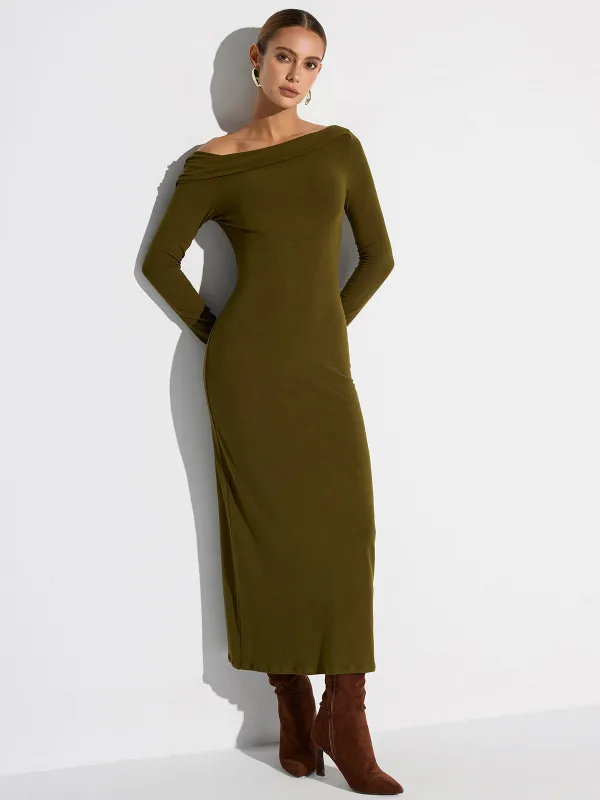 Off-Shoulder Long Sleeve Maxi Dress sold by COMMENSE
