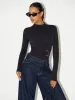 Metal Buckle Stand Collar Long Sleeve Bodysuit sold by COMMENSE