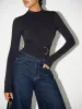 Metal Buckle Stand Collar Long Sleeve Bodysuit sold by COMMENSE