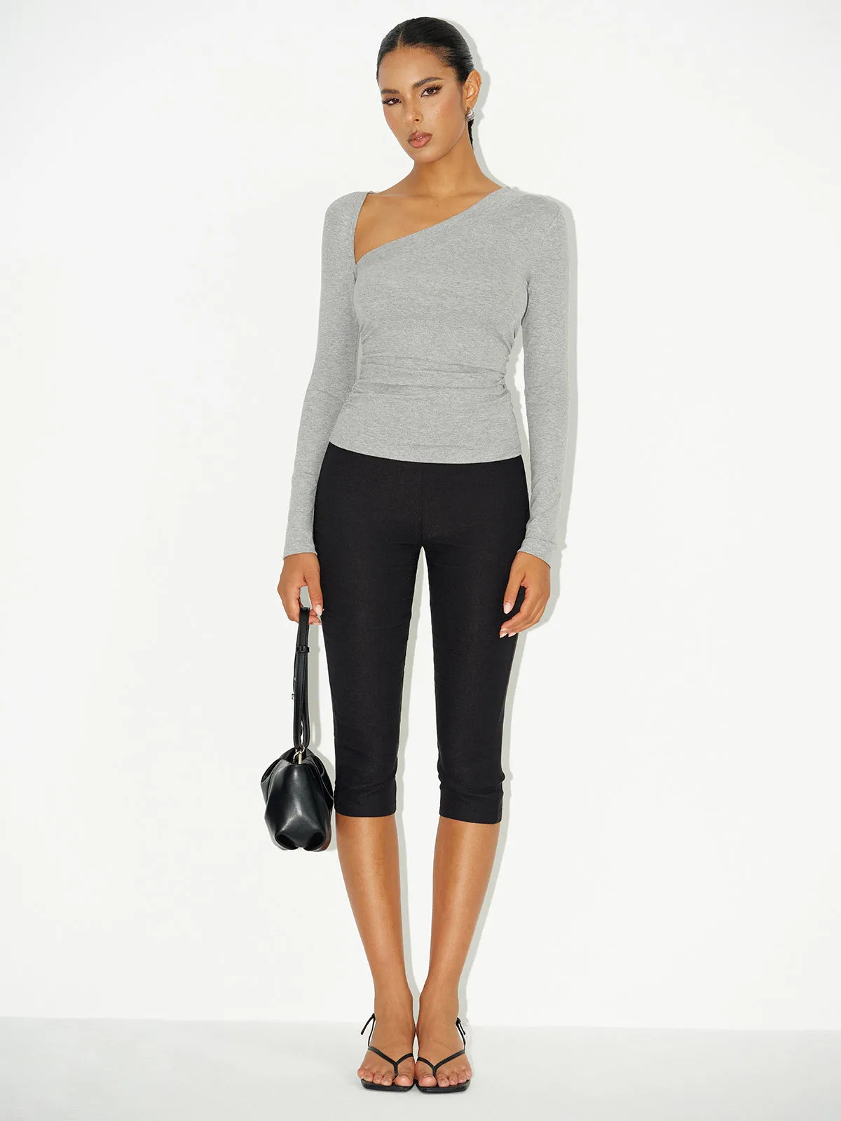 Asymmetric Neckline Ruched Long Sleeve Blouse sold by COMMENSE product image thumbnail 3