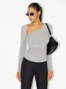 Asymmetric Neckline Ruched Long Sleeve Blouse sold by COMMENSE
