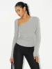 Asymmetric Neckline Ruched Long Sleeve Blouse sold by COMMENSE